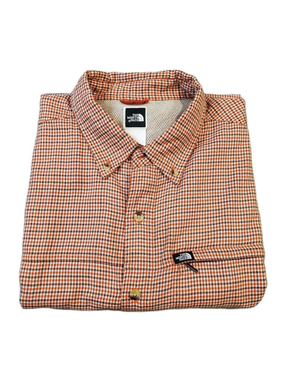 The North Face Shirt Mens Medium Red Orange Plaid Flannel Long Sleeve Button Up